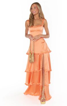 Pastel Dress Formal, Orange Prom Dresses, Orange Bridesmaid, Prom Dress Inspo, Beach Wedding Guest Dress, Pastel Dress, Prom 2024, Prom Inspo, Spring Capsule