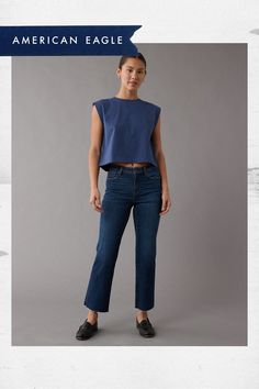 Stretch/Mid-weight structured denim with just enough stretch for everyday comfort/Holds its shape & won't bag out. Ever./Dark wash Versatile Mid-rise Flare Jeans For Everyday, Dark Wash Cropped Bottoms For Everyday, Everyday Dark Wash Cropped Bottoms, Everyday Cropped Dark Wash Bottoms, Versatile Dark Wash Flare Jeans, Versatile Dark Wash Flare Jeans For Everyday, Stretch Cropped Jeans For Workwear, Casual Cropped Flare Jeans For Everyday, Blue Cropped Jeans For Workwear