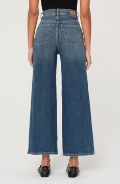 Made from low-stretch denim with vintage-inspired character, these medium-wash jeans are fitted through the waist and wide through the ankle-length legs. 27" inseam; 21 1/2" leg opening; 11 1/2" front rise Zip fly with button closure Five-pocket style 99% cotton, 1% Lycra® spandex Machine wash, dry flat Imported Medium Wash Jeans, Nordstrom Store, Washed Jeans, Anniversary Sale, Free Fabric, Wash Jeans, Wide Leg Jeans, Ankle Length, Stretch Denim