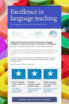 the certificate for excellence in language teaching is displayed on top of colorful plastic pegs