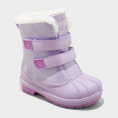 These Denver Winter Boots from Cat & Jack™ will keep your little one's toes warm during winter adventures. These winter boots feature a leather-blend solid upper along with a comfy insole and cozy faux-shearling lining, and the waterproof construction makes sure their feet stay cozy, toasty and dry. The two straps with hook-and-loop fastening complete the design with a secure fit and easy on and off. Cat & Jack™: Designed for all children so you can trust it's made for yours. Purple Waterproof Boots With Round Toe, Cute Winter Boots For Kids, Purple High-top Boots For Outdoor, Toddler Winter Boots, Children Snow Boots, Kids Snow Boots, Toddler Winter, Waterproof Winter Boots, Rubber Boot