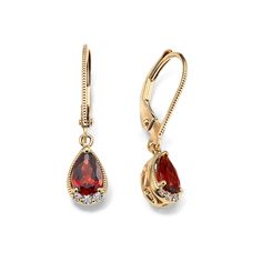 Sloane Garnet & Diamond Earrings | Shane Co. Classic Red Diamond Earrings With Accents, Gold Garnet Jewelry With Diamond Accents, Classic Ruby Diamond Earrings With Accents, Classic Ruby Diamond Earrings With Diamond Accents, Elegant Garnet Jewelry With Diamond Accents, Formal Red Earrings With Diamond Accents, Elegant 14k Gold Earrings With Gemstone Accents, Elegant Diamond Earrings With Gemstone Accents For Formal Occasions, Elegant Diamond Earrings With Gemstone Accents For Anniversary