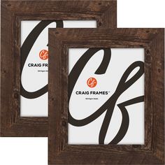 two wooden frames with the letters g and f in black lettering on them, one is brown