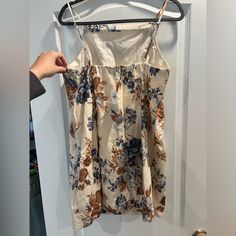 Brand New Size Large Petite Beige Floral Print Dress For Daywear, Beige Floral Print Vacation Dress, Beige Mini Dress With Floral Print And Spaghetti Straps, Beige Floral Print Sundress, Beige Floral Print Dress For Vacation, Floral Print A-line Sundress For Daywear, A-line Floral Print Sundress For Daywear, Beige Cotton Floral Sundress, Beige Cotton Dress With Floral Print