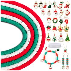 assorted christmas jewelry and bracelets on white background