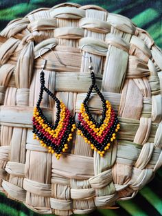 Beaded chaquira dangle earrings Traditional Teardrop Chandelier Earrings With Dangling Beads, Traditional Beaded Dangle Hoop Earrings, Festival Jewelry With Round Beads And Ear Wire, Festival Chandelier Drop Earrings With Dangling Beads, Multicolor Handwoven Teardrop Earrings, Handwoven Multicolor Teardrop Earrings, Southwestern Dangling Beads Earrings Gift, Festival Drop Earrings With Dangling Beads, Southwestern Style Earrings With Dangling Beads For Gift