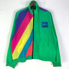 "Description size on tag :s tag : - condition:slightly faded and colour mark on a few part jacket.please refer photo .this is used vintage item , please dont expect condition will be like new\" pit to pit: 25.5 inch length: 26 inch sleeve :22.5 inch shoulder :23 inch materials:polyester important i am the possibility of human common forget something told there. we try to tell about the item of detailed. please let i know if u has doubtful on description my item i try to solve it.... i sell used Green Cotton Track Jacket, Green Cotton Sporty Track Jacket, Green Cotton Track Jacket For Streetwear, 90s Style Green Track Jacket For Sports, Green Cotton Windbreaker For Streetwear, Retro Green Track Jacket For Streetwear, 90s Green Sports Windbreaker, 90s Green Sports Outerwear, Retro Cotton Track Jacket For Outdoor