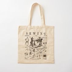 a tote bag with sewing instructions printed on it