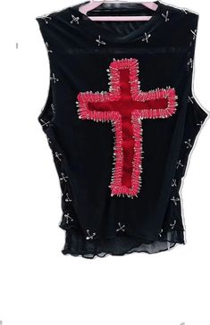 Red Punk Party Tops, Gothic Tops For Summer Festivals, Fitted Punk Style Tops For Festival, Edgy Festival Tops, Red Gothic Sleeveless Top, Gothic Sleeveless Top For Concerts, Gothic Sleeveless Tops For Festivals, Red Sleeveless Gothic Top, Alternative Style Red Summer Tops