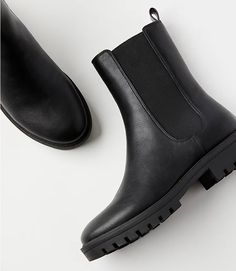 Lug Sole Chelsea Boots | LOFT Low Heel Chelsea Boots, Winter Office Footwear Women, Fall Boots With Lug Sole For Everyday Use, Everyday Fall Boots With Lug Sole, Everyday Ankle Boots With Lug Sole, Winter Sneakers Women, Women’s Winter Shoes, Elegant Winter Shoes, Black Low Boots