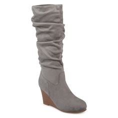 Show off stylish trendy in these slouchy Haze tall boots by Journee Collection. Watch the product video here.BOOT FEATURES Slouchy design BOOT CONSTRUCTION Faux suede upper Fabric lining Manmade outsole BOOT DETAILS Round toe Inside Zipper closure Padded footbed 3.2-in. heel 0.8-in. platform 15-in. shaft 14-in. circumference  Size: 9 Wc. Color: Med Grey. Gender: female. Age Group: kids. Material: Synthetic. Womens Tall Boots, Wedges Style, Slouched Boots, Wide Calf Boots, Comfortable Boots, Wide Calf, Journee Collection, Womens Wedges, Wedge Boots