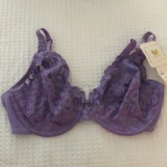 Lavender Purple Soft Lace Bra. Elegant Partially Lined Purple Bra, Elegant Purple Lined Bra, Soft Lace Bra, Fitted Purple Bra With Lace Trim, Spring Purple Lace Bra, Cheap Lavender Intimates With Built-in Bra, Lace Bra, Women's Intimates, Lavender