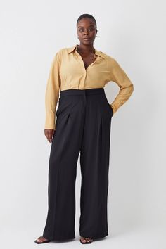 Plus Size Essential Tailored Wide Leg Trouser Plus Size Professional Clothing, Plus Size Wide Leg Pants Outfit, Office Outfits Business Casual, Plus Size Office Outfits, Plus Size Work Outfits, Plus Size Professional, Tailored Wide Leg Pants, Plus Size Business Casual, Plus Size Wide Leg Pants