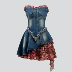 Mixed fabric strapless denim dress Denim Dresses Online, Strapless Denim Dress, Collage Style, Womens Denim Dress, Functional Fashion, Looks Street Style, Mixing Fabrics, Stage Outfits, The Trend