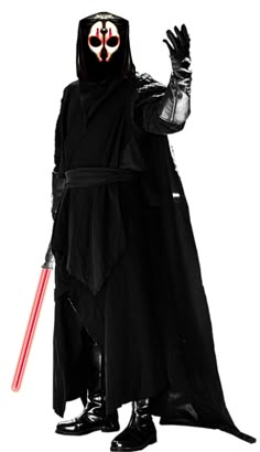 darth vader is standing with his hands in the air and holding a red light saber