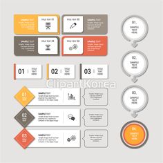 a set of info graphics with arrows, numbers and options for each item in the diagram