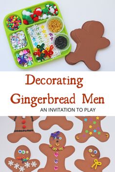 a gingerbread man is shown with the words, decorating gingerbread men an invitation to play