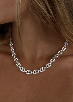 The Puffed Mariner Chain is a classic style that has stood the test of time. Create a bold stack by mixing this sterling silver necklace with a yellow gold herringbone chain. Features a lobster clasp closure. 925 sterling silver. Average weight: 38.1g Width: 9mm Classic Silver Necklace With Chunky Chain, Classic Sterling Silver Jewelry With Chunky Chain, Classic Chunky Jewelry As Gift, Classic Chunky Jewelry As A Gift, Silver Chunky Classic Jewelry, Classic Silver Chunky Jewelry, Classic Chunky Silver Jewelry, Elegant Silver Chunky Necklace, Silver Chunky Chain Necklace For Everyday