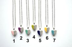 Geometric ceramic heart necklace colourful jewellery by islaclay Playful Handmade Heart Necklaces, Multicolor Heart Charm Necklace For Friendship, Playful Handmade Heart Shaped Necklace, Playful Handmade Heart-shaped Necklace, Playful Heart Beads Necklace As Gift, Playful Heart Beads Jewelry For Everyday, Playful Heart Beads Necklace For Gift, Heart-shaped Multicolor Necklace For Friendship, Multicolor Heart Necklace For Friendship