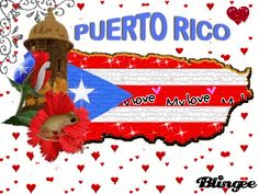 the puerto rican flag is overlaid with hearts and an image of a small tower