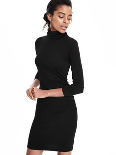 Black Turtleneck Dress | Banana Republic Stretch Turtleneck Dresses For Work, Sleek Turtleneck Workwear Dresses, Black Dress Turtleneck, Black Turtleneck Dress, Turtleneck Dress, Black Turtleneck, Style Office, Turtle Neck Dress, Little Dresses