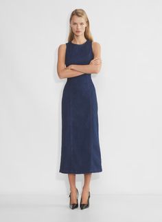 WESTEND DENIM DRESS | Aritzia Denim Sheath Dress, Dark Denim Dress, Work Dresses Women, Dress With Jeans, Womens Casual Dresses, Long Denim Dress, Denim Button Up Dress, Work Fits, Denim Maxi Dress