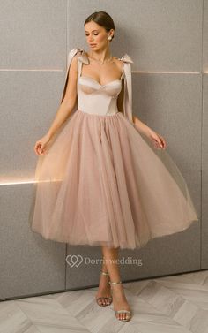 Blush Short A-line Satin Tulle Empire Dress Elegant Pink Tulle Midi Dress, Pink Sleeveless Tulle Midi Dress, Feminine A-line Midi Dress For Prom, Sheer A-line Prom Dress, Elegant Pink Tulle Dress, Pink Feminine Tulle Midi Dress, Midi Tulle Dress For Prom Season, Sleeveless Tulle Midi Dress For Prom Season, Feminine Tulle Midi Dress For Prom