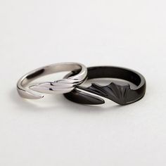 Angel & Devil Divine Couple Rings – Wyvern's Hoard Elegant Sterling Silver Winged Rings, Elegant Winged Rings As Gifts, Elegant Winged Rings For Gifts, 천사와 악마, Couples Ring, Couples Ring Set, Dragon Ring, Angel And Devil, Matching Rings