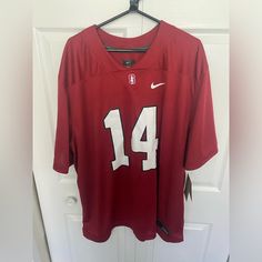 Stanford University Football Xxxl 3xl Jersey Nwt New Nike Fast Shipping Ncaa Red Nike University Red Tops For Sports Season, Red Nike Tops For Sports Season, Cavs Jersey, France Jersey, Nike Stock, Giants Shirt, Pink Striped Shirt, University Outfit, Red Nike