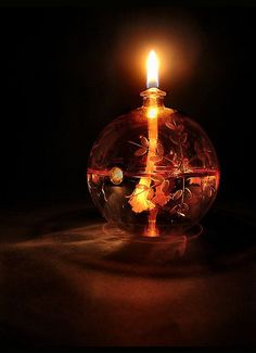 a candle that is sitting inside of a glass bowl