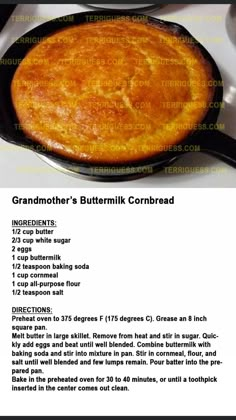 a recipe for a buttermilk cornbread is shown in the bottom right corner