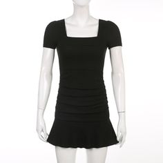 Please refer to our sizing chart for a guideline when choosing a size. 5 business days order processing time. 70% polyester 30% cotton. Casual Summer Party Outfit, Black Dress Women, Ruffle Summer Dress, Black Ruched Dress, Ruffle Bodycon, Summer Party Outfit, Black Short Sleeve Dress, Ruffle Mini Dress, Short Sleeve Mini Dress