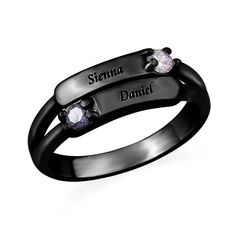 Adjustable Promise Ring With Engraved Text, Black Jewelry With Engraving Option For Anniversary, Black Name Jewelry For Anniversary, Adjustable Black Engraved Ring, Black Jewelry With Name For Anniversary, Black Anniversary Rings With Engraving Option, Black Engraved Ring For Promise, Customizable Black Promise Jewelry, Black Adjustable Engraved Promise Ring