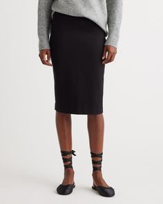 Elevate your workwear wardrobe with our Ultra-Stretch Ponte Pencil Skirt. Crafted from premium ponte fabric, this skirt offers the perfect balance of style and comfort. Wrinkle-resistant and designed for the modern professional, it pairs seamlessly with o Affordable Workwear Midi Pencil Skirt, Cheap Casual Workwear Skirt, Black Pencil Skirt Booties, Affordable Stretch Skirt For Party Season, Affordable Elegant Pencil Skirt For Night Out, Chic Relaxed Pencil Skirt At Affordable Price, Cheap Pencil Skirt For Fall Workwear, Luxury Pencil Skirt With Pockets For Work, Affordable Classic Stretch Pencil Skirt