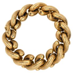 This stunning bracelet is crafted in 14 carat yellow gold, designed with fancy intertwined hook links hand finished with an etched texture giving the bracelet a beautiful sheen in movement. The piece measures 8.5 inches in length and weighs 73.11 grams. Stamped 14k. Italy, circa 1960's. Retro Yellow, Retro Bracelet, Gold Link Bracelet, Art Deco Bracelet, Chunky Bracelets, Circle Diamond, The Phantom Of The Opera, Metal Chain Link, Amethyst Bracelet