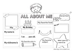 an all about me worksheet for kids with pictures and words on the page