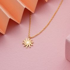 14k 18k Solid Gold Sun Solar Pendant Necklace, Celestial Star Sun Necklace, Birthday Gift for Her, Sun Jewelry Our gold necklaces are perfect choice for a Christmas, Mother's Day, valentine's day, birthday, wedding, anniversary, graduation, engagement, bridesmaid, and best friends gift. It's a good way to show appreciation to your mom, girlfriend, wife, grandmother, grandchildren, daughter, sister, best friend, boss or a co-worker. Also, a special treat just for yourself.   FEATURES * Solid Gold Spiritual Gold Charm Necklaces For Birthday Gift, Dainty Jewelry With Star Charm For Birthday, Gold Star Necklace For Anniversary, Celestial White Gold Necklace For Gift, Celestial Style Tarnish Resistant Necklace As Gift, White Gold Celestial Necklace For Gift, Celestial White Gold Necklace Gift, Spiritual Gold Charm Necklace For Birthday Gift, Gold Star Jewelry For Mother's Day