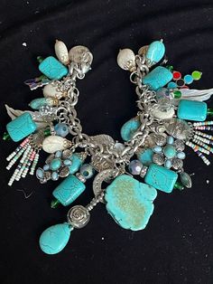 Art By Amy Jewelry, Turquoise Coral Jewelry, Turquoise Heart Necklace, Chunky Charm Bracelet, Upcycled Vintage Jewelry, Cool Life, Vintage Jewelry Repurposed, Jewelry Repurposed, Vintage Repurposed