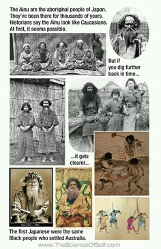 an advertisement with pictures of people in native american clothing and words that say, the first japanese were the same black people