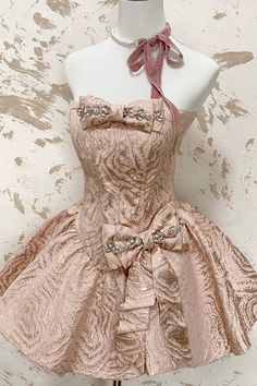 Fabric: Polyester Color: Red, Pink Feature: Bowknot Style: Sweet, Gorgeous Include: Dress*1 (Any of the accessory is not included.) Size (IN) Bust Waist Length Embossed Fabric, Punk Dress, Corset Waist, Elegant Birthday, Prom Dress Inspiration, Birthday Dress, Halterneck Dress, Lolita Dress, Gothic Lolita