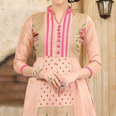 Design, style and pattern would be at the peak of your beauty once you dresses this peach colored festive wear suit. This festive Wear suit made from fancy fabric which is highlighted with beautiful Floral embroidery work as shown. This Stitched suit perfect for a woman. Women can buy this suit to wear for their upcoming homely functions, parties, kitties, weekend get together. Get this suit stitched(Free size) into churidar or salwar suit according to your fit and comfort. Grab this suit now as it's easy to maintain and comfortable to wear all day long. Team it with stylish accessories to make your looks more beautiful. Note:- The actual product may differ slightly in color and design from the one illustrated in the images.en. Size Chart Size: Semi Stitched/Unstitched can be altered from Beige Bollywood Style Floor-length Salwar Kameez, Pink Long Sleeve Chanderi Traditional Wear, Pink Chanderi Long Sleeve Churidar, Pink Anarkali Kurta With Pallu, Pink Long Sleeve Chanderi Churidar, Pink Anarkali Churidar For Diwali, Pink Chanderi Traditional Wear Floor-length, Festive Anarkali Kurta In Beige, Pink Floor-length Chanderi Traditional Wear