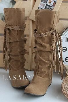 Lasaky - Elevated Suede High-Top Wedge Boots Embellished with Exquisite Textured Finish Knee High Boots Flat, Motorcycle Shoes, Army Boots, Slouchy Boots, Boots Knee, Long Boots, Flat Boots, Wedge Boots, Mid Calf Boots