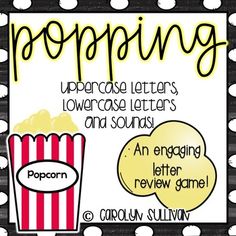 popcorn themed poster with the words propping uppercase letters, lowercase letters and sounds