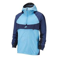 Nike Colorblock Half Zipper Woven Hooded Jacket Blue BV5386-412 (Men's) Blue Sportswear Hooded Jacket For Outdoor, Nike Fit, Hooded Jacket, Color Blocking, Mens Jackets, Nike, Zipper, Blue, Clothes