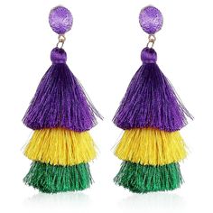 PRICES MAY VARY. Mardi Gras Earrings for Women-Mardi Gras means colorful parades,dancing,glittering costumes, carnival night and balls. Our Mardi Gras earrings features silk thread tassel embellished with uneven round beaded studs on the top in festive purple green and yellow colors of Mardi Gras, which said to represent justice,faith and power respectively, allowing you to better immerse yourself in the joyful atmosphere of the festival. Suitable for wearing at various parties and Carnivals. Pr Mardi Gras Earrings, Mardi Gras Jewelry, Leather Hoop Earrings, Carnival Parade, Earrings Funny, Earrings Outfit, Mardi Gras Costumes, Carnival Theme, Mardi Gras Carnival