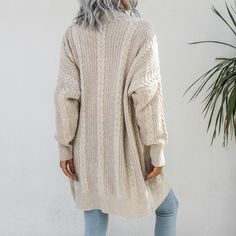 Women's Long Cardigan Sweater Autumn and Winter New Solid Color Twist Loose Thick Casual Knitted Cardigans Woman Jacket Knitted Acrylic V-neck Sweater Coat, Knitted Acrylic Cardigan For Cold Weather, Long Beige Winter Sweater, Long Beige Sweater For Winter, Long Sleeve Knitted Acrylic Cardigan, Knitted Long Sleeve Acrylic Cardigan, Beige Long Sleeve Cardigan, Acrylic Knitted Long Sleeve Cardigan, Knitted Acrylic Long Sleeve Cardigan