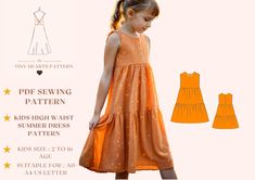 Kid's High Waist Summer Dress Pattern,PDF Dress Sewing Pattern for Kids,Girls Dress Sewing Pattern,Baby Dress A0 A4 US Letter-Girl Size 2-16 Age. Knits and Mesh Fabric, High Waist Seam, Below Knee, Tiered, , Sleeveless Dress, Round Neck, Back Straight Seam with Invisible Zipper Full-Length Top Closure, Back Deep Round Neck, Neckline Facing. This product contains fusible interfacing and lining. If you are going to sew this part, you should buy fabric accordingly.  Kid's High Waist Summer Dress Se Pdf Sewing Patterns Kids, Summer Dress Sewing Pattern, African Dress Patterns, Summer Dress Sewing, Summer Dress Pattern, Dress Pattern Pdf, Summer Dress Sewing Patterns, Kids Girls Dress, Toddler Dress Patterns