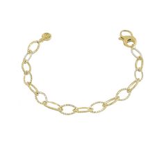 diamond link, textured gold link bling bracelet, in&nbsp;18k&nbsp;yellow&nbsp;gold, 7.5&nbsp;inch Elegant 14k Gold Bracelet With Cable Chain, 14k Yellow Gold Bracelet With Cable Chain, 14k Yellow Gold Chain Link Bracelet, Gold Diamond Link Bracelet With Adjustable Chain, Elegant 14k Gold Diamond Bracelet With Cable Chain, 14k Gold Link Diamond Bracelet, White Gold Oval Link Bracelet, Tarnish Resistant, Timeless Oval Link Gold Bracelet With Lobster Clasp, Gold Diamond Bracelet With Cable Chain