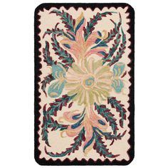 an area rug with flowers and leaves on the side, in multicolored colors