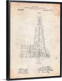 an old drawing of a water tower with blueprints on the front and side